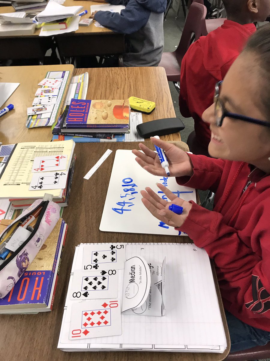 PeatCallie's tweet photo. We love playing with cards in math! Finding the mean, median, mode and range. #teambcsd @ThornerThunder #mathisfun #bcsdmath https://t.co/QHR4XjIgAf