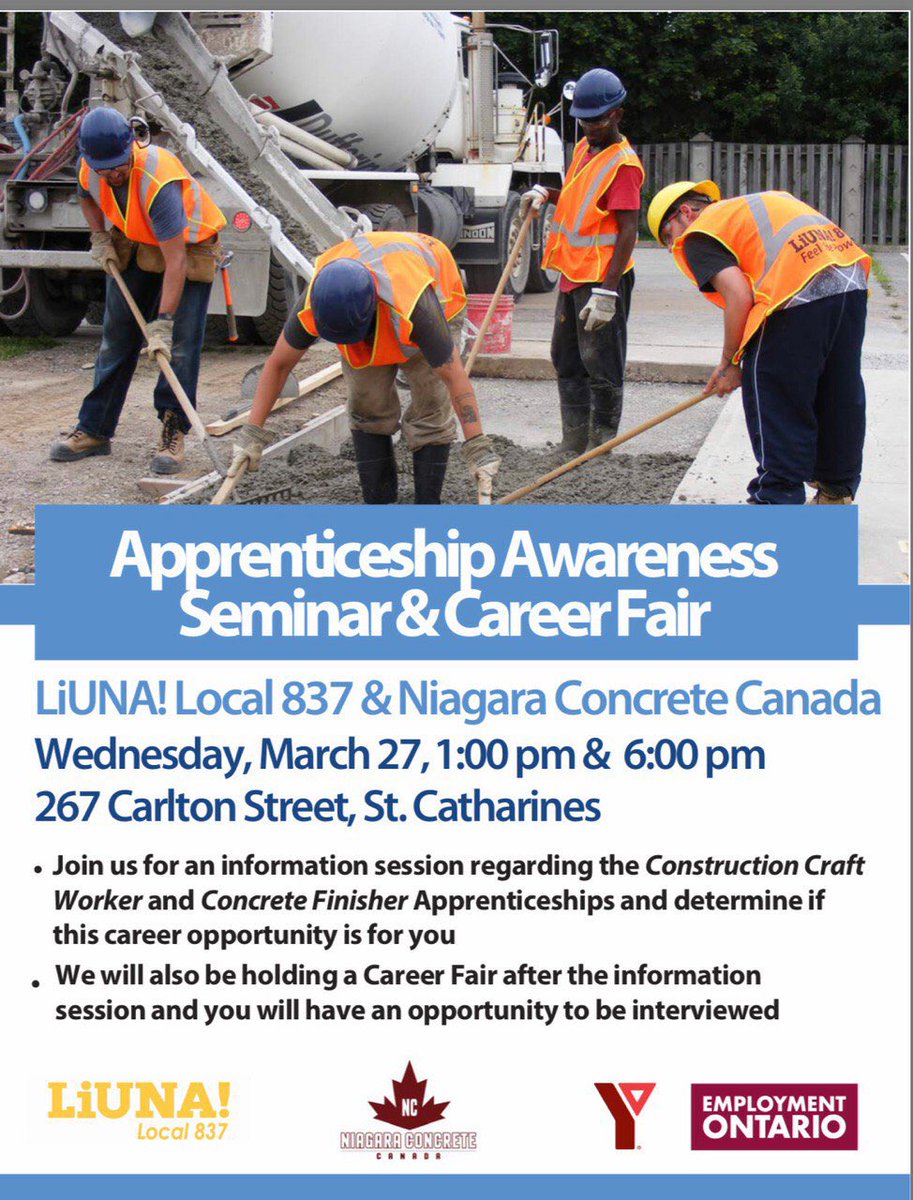 Looking for an apprenticeship and career as a Construction Craft Worker and Concrete Finisher? Attend this information session for details: