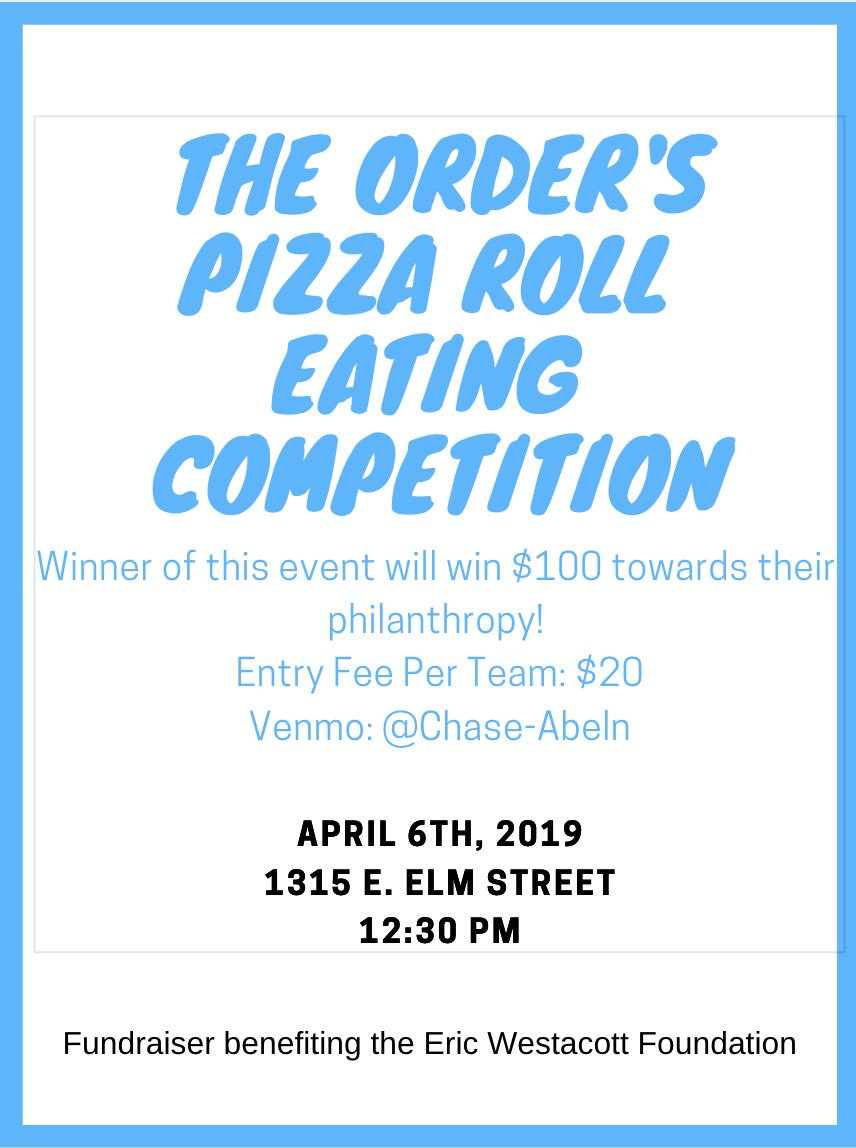 TheOrderMSU's tweet photo. Attention pizza roll lovers! Do you think you and two teammates can devour 150 pizza rolls in 2 minutes? Then sign up for The Order’s Pizza Roll Eating Contest! https://t.co/CIUcEzLZaI https://t.co/yws5Kv7pit