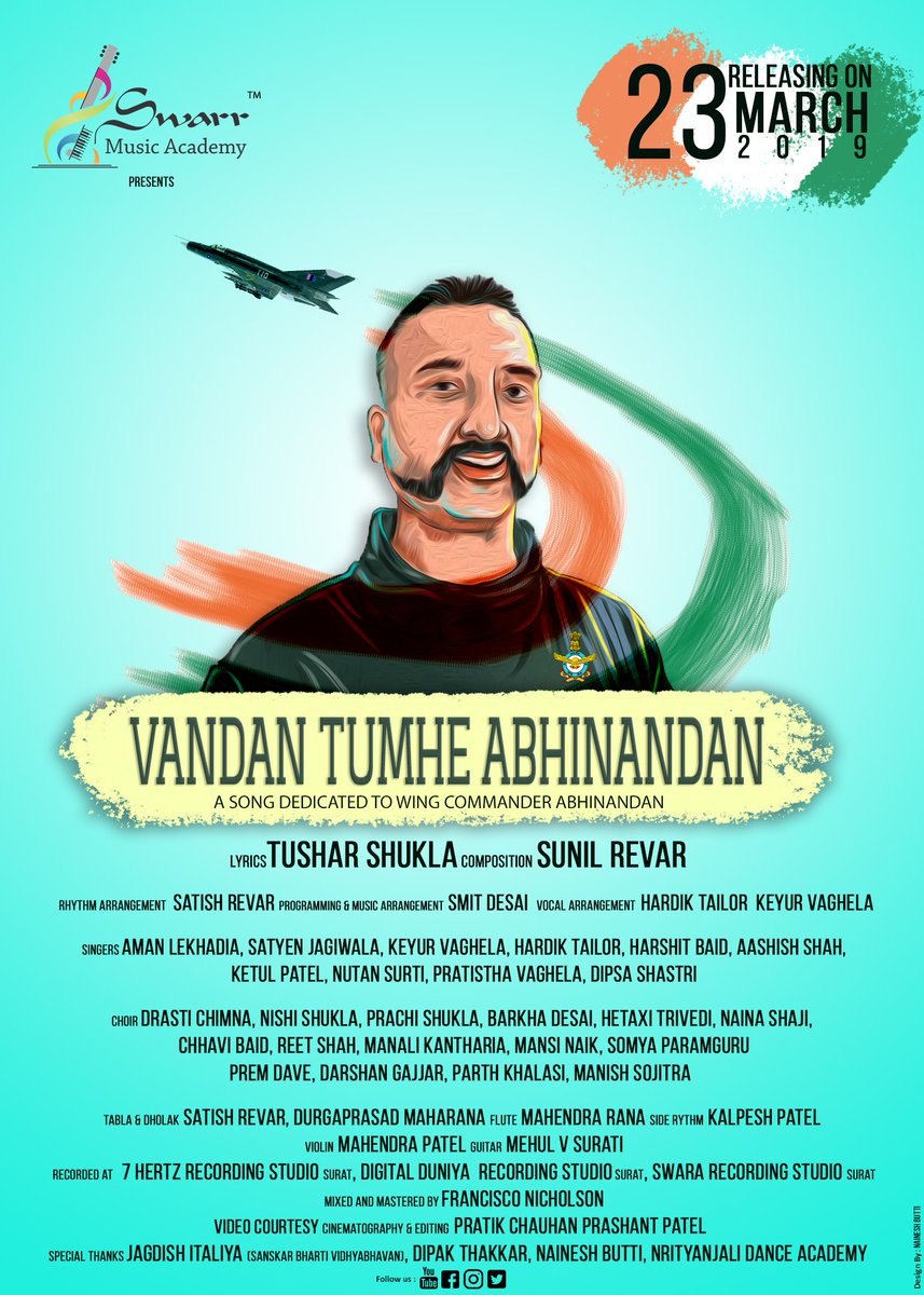 sunilrevar's tweet photo. #Vandan_Tumhe_Abhinandan 🙏🏻

This is our humble attempt to praise the Dignified Warrior, 
Wing Commander Abhinandan for fighting with persistent bravery.

We dedicate this song to the one who has dedicated his life and vowed to protect the nation. https://t.co/zyZ9ndjPRK