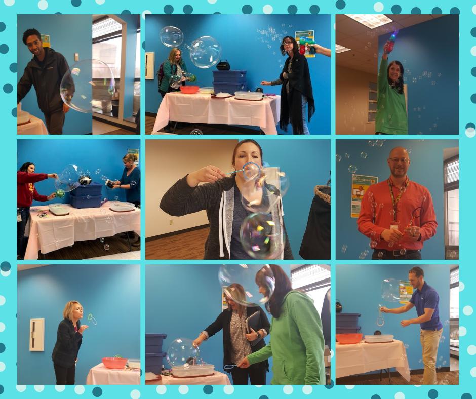 Telligen's tweet photo. Who says you can’t have fun at work? Telligen employee-owners took their second #BubbleBreak this week to participate in a Bubble Wand Making & Bubble Blowing Contest! #NationalBubbleWeek https://t.co/42FeaSof8t