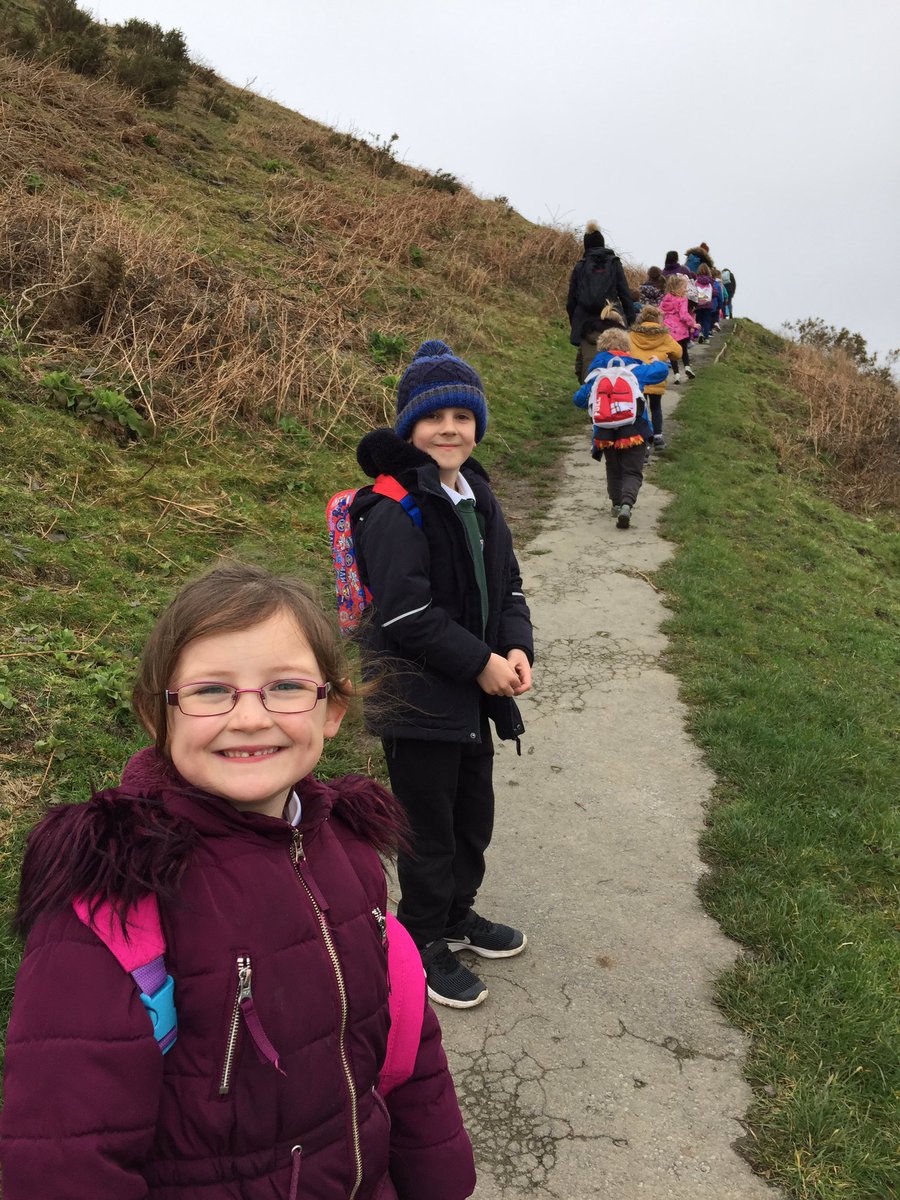 MissEBonney's tweet photo. Year 1 had a fantastic day out in Ulverston today to support our Topic work on Sir John Barrow (even if it was a bit cloudy at the top!). Huge thanks to Dan from @GLArchaeology and John at the cottage and to Les at the #Hoad for their help. #reallifeexplorers https://t.co/zZfIKVmf7H