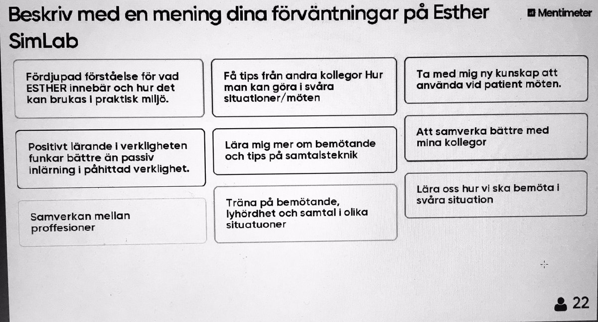 MariaJo77085279's tweet photo. #EstherSimLab en del av #RIU. Nyutexaminerade sjuksköterskor får träna kommunikation och bemötande tillsammans med patient- och närståenderepresentanter. #esther #best4esther @qulturum @metodikum @regionjkpg @jonk_academy @FoU_regionjkpg https://t.co/hxw9Sits5r