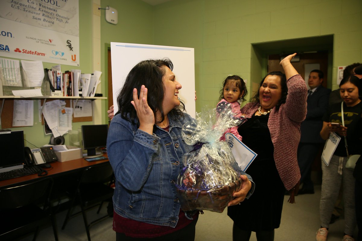 Teach_Golden's tweet photo. We had so much fun surprising @lraygoza2 with the 2019 Golden Apple Award for Excellence in Teaching at Phoenix Military Academy. Thanks to @ChicagosMayor for joining us to honor this amazing educator! @PMAFirebirds #TeachGolden https://t.co/nJ0zhpO5MR
