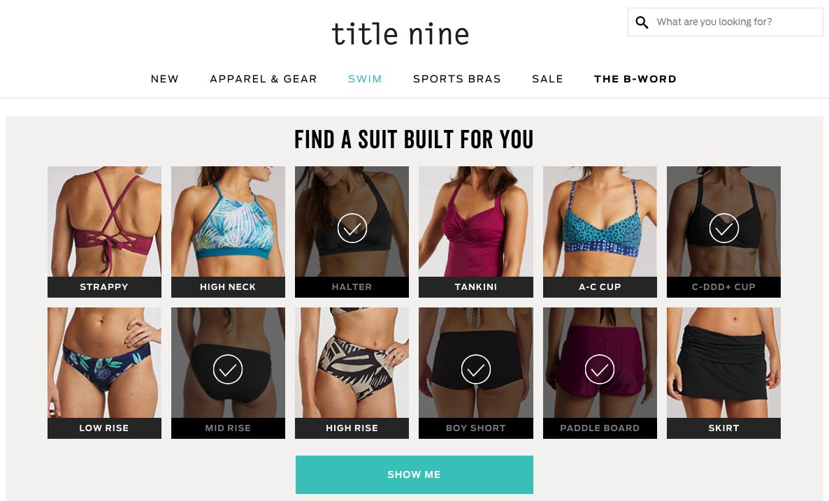 Major UX props to <a href="/titlenine/">titlenine</a> for their swimsuit finder. 👏 💯 🙌 LOVE that I can multi-select different types of tops and bottoms TOGETHER and view all the matching suits at once. #score #sporty #swimwear #uxdesign #ecommerce