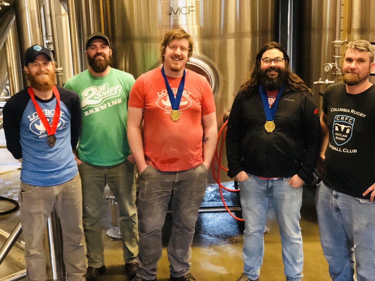 LogboatBrewing's tweet photo. We’re pretty proud of this gang! These fellas brought home THREE medals @BestOfAwards in Bend, OR this year. We received GOLD medals for Bobber and Mamoot and a silver medal for Shiphead. Happy Wednesday!!! 🥇🥇🥈 https://t.co/EpNz73HXLV