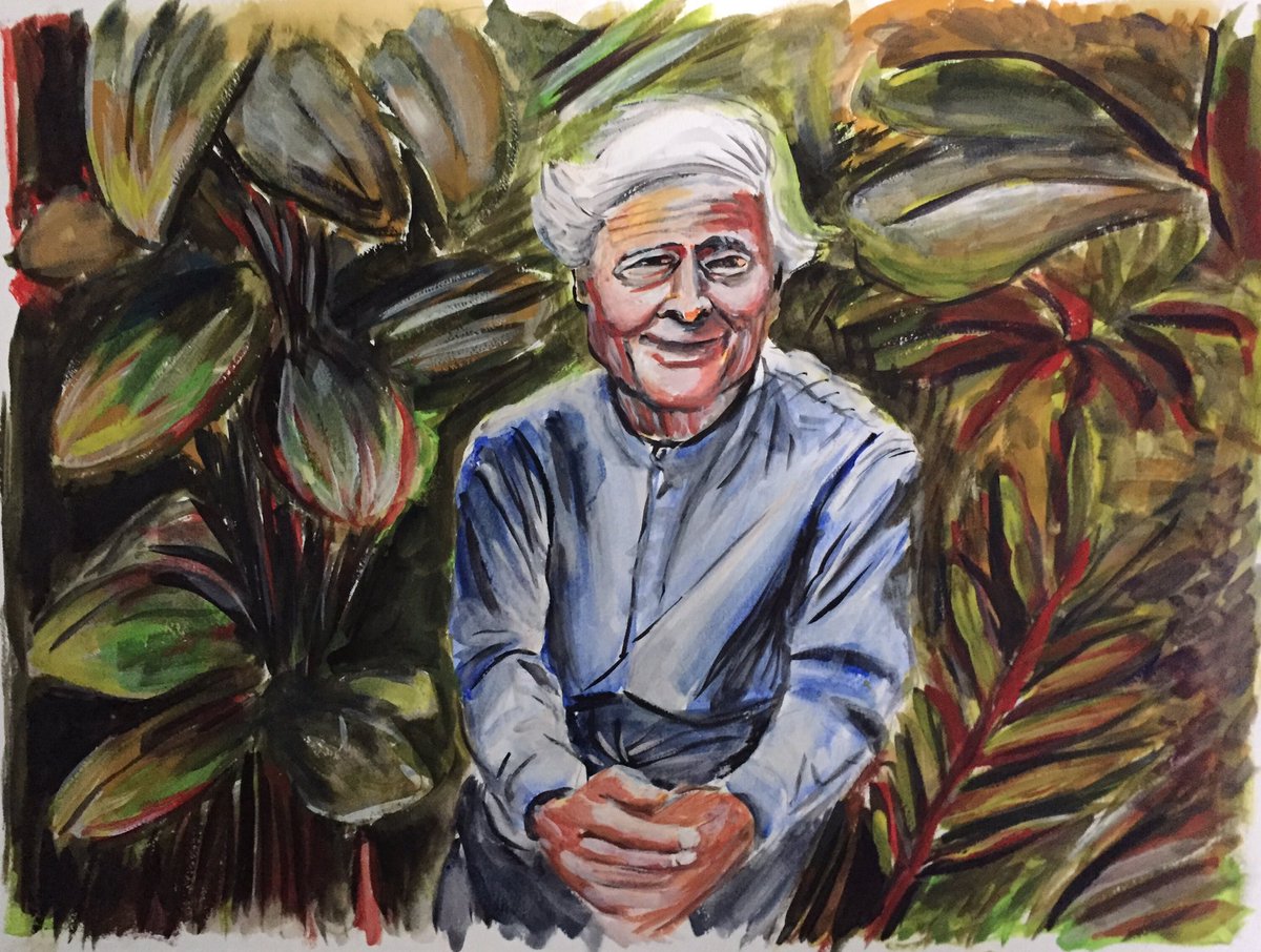 PeterLandau's tweet photo. W.S. Mersin, Poet of Life’s Damnable Evanescence #obitpix #wsmerwin #poet #poetlaureate #pulitzerprize #nationalbookaward #essus #shortfiction #memoir #translator #conservationist #buddhist #sketch #sketchbook #artwork #watercolor #painting #portrait https://t.co/Dh1cvaGKnQ