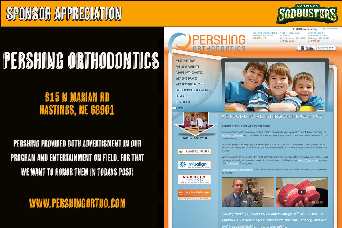 GoSodbusters's tweet photo. Partnership #3
Today we honor Pershing Orthodontics! Another returning sponsor for the 2019 season we can't thank them enough for all their support!
Check them out at https://t.co/tLowEMOz6j!
#GoSodbusters https://t.co/A3IMzh5lPk