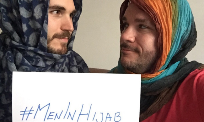 art_samint's tweet photo. #HijabForMen too in #NewZealand ! 

Men can (also) wear a #hijab for showing their "solidarity" to muslim women (who are harassed, jailed, tortured or killed). 

Because "we are ONE". 
There is always something "more important" than women's rights,  is n't it ?

#FreeFromHijab https://t.co/PJ2XKJ6DFW