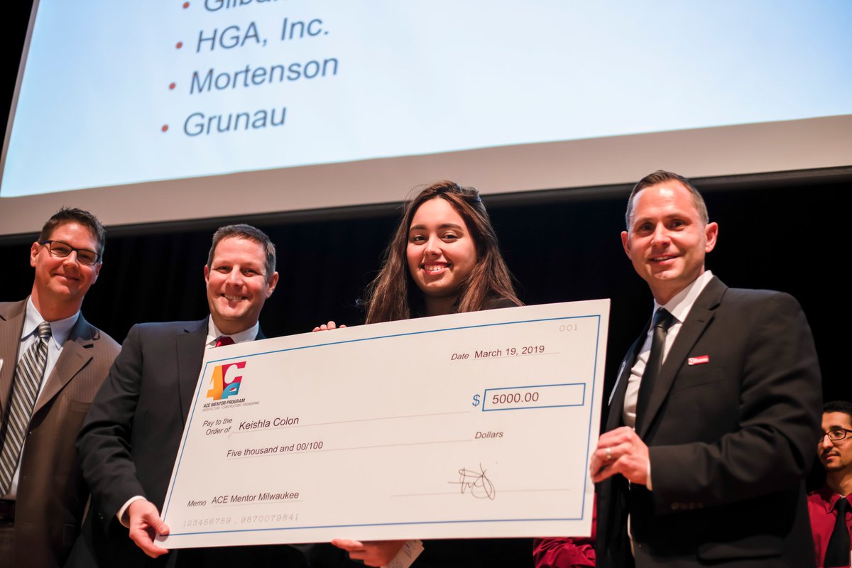 ACE_Mentor_MKE's tweet photo. So proud to share our first ever scholarship recipient from our presentations last night - Keishla Colon from @CarmenEagles! She received $5000 to put towards a college degree in either the #architecture, #Engineering, or #construction fields. @ACEMentor https://t.co/4kXrOWS1Oo