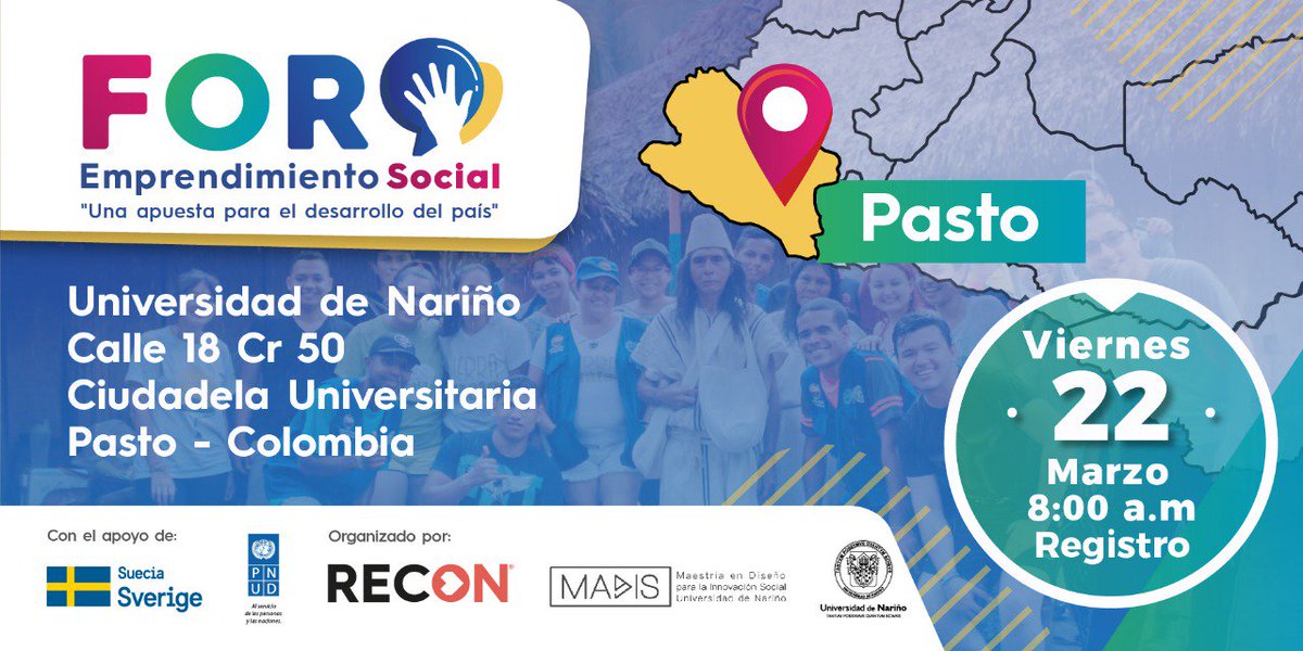 FProinco's tweet photo. El viernes, 22 de marzo, RECON y la Maestría en Diseño para la Innovación Social de la Universidad de Nariño te invitan al foro *"Emprendimiento Social: Una apuesta para el desarrollo del país"* https://t.co/QUufdh7Dvr