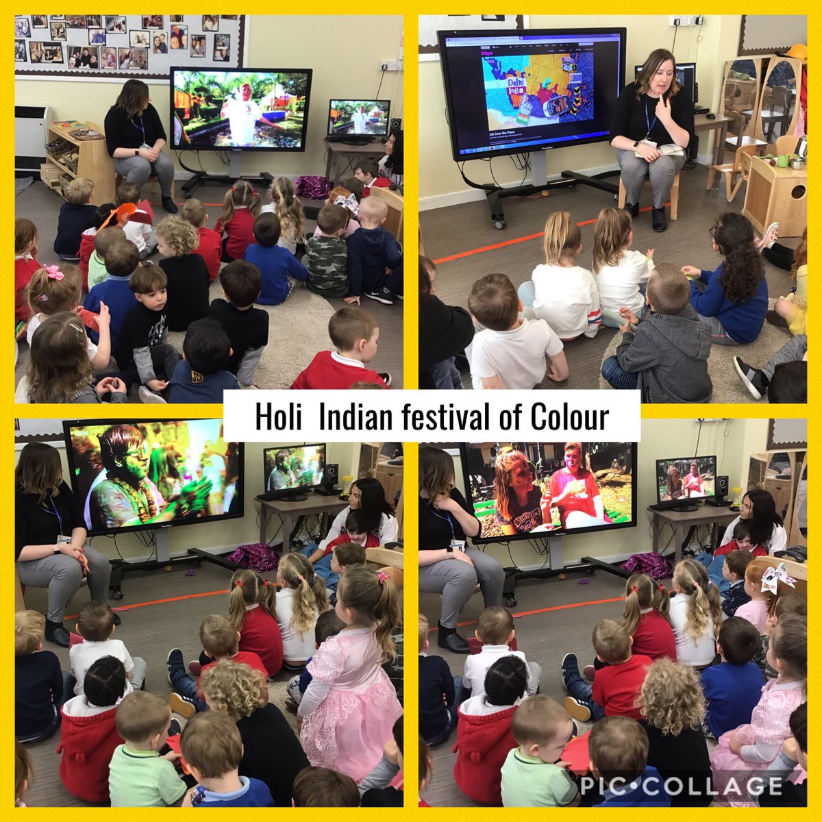NurseryClackPs's tweet photo. Nursery learners are exploring Colours. Mrs McIntosh, talked to children about the Indian festival of Colour Holi and how they celebrate the end of winter and the beginning of spring. Outside and at the play dough area was a lot of colour mixing and rainbow making.#colourlife https://t.co/oqodpCZNQQ