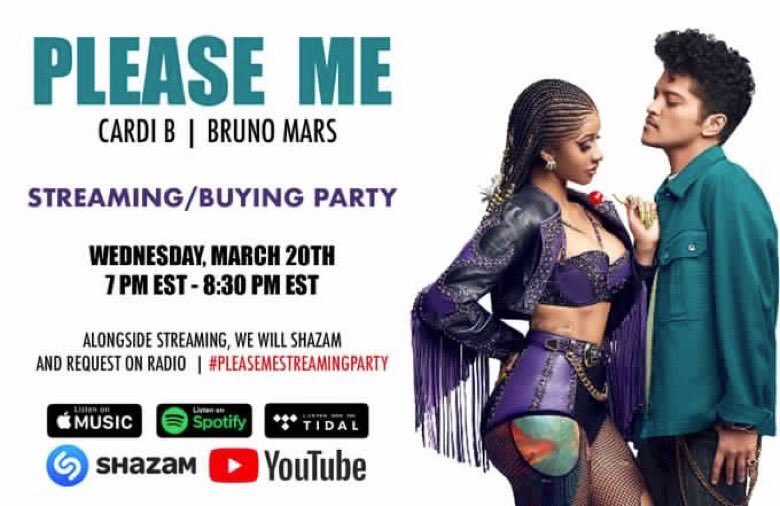 CardiBCrew's tweet photo. #BardiGang Tonight at 7pm EST there be will be a #PleaseMeStreamingParty
RT if you’re in 👀
Let’s help @iamcardib and @BrunoMars reach a new peak on hot 100 https://t.co/H6fEMxiVdM