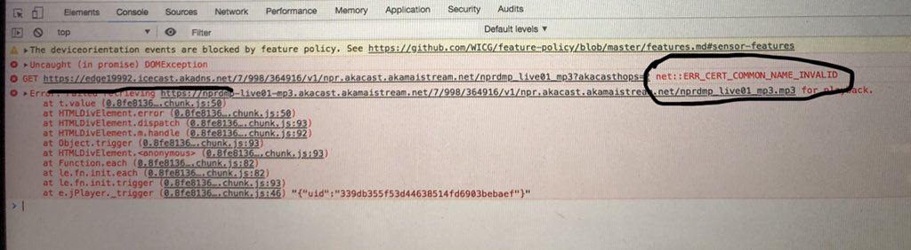 andrecoelhoid's tweet photo. @NPRTechTeam I’m trying to listen NPR On Air but I’m receiving this error. cc: @Akamai  😞 https://t.co/wj7Yt64iT0