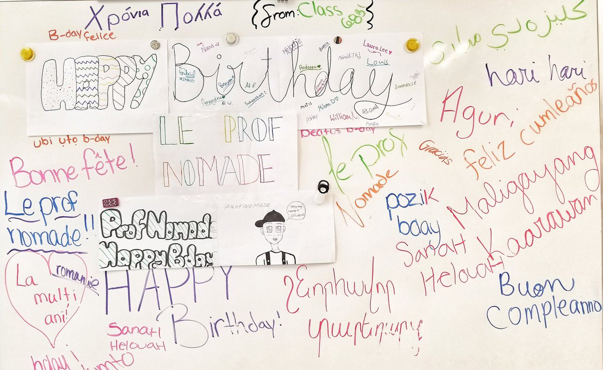 westendtm's tweet photo. When it's your best friend's birthday, and you have to do something special with your students!!!! Happy Birthday @olibalboa182 @leprofnomade Many happy returns and keep making amazing videos for our students!!!! #IMFC #birthday #leprofnomade https://t.co/U0VbyvcX1J