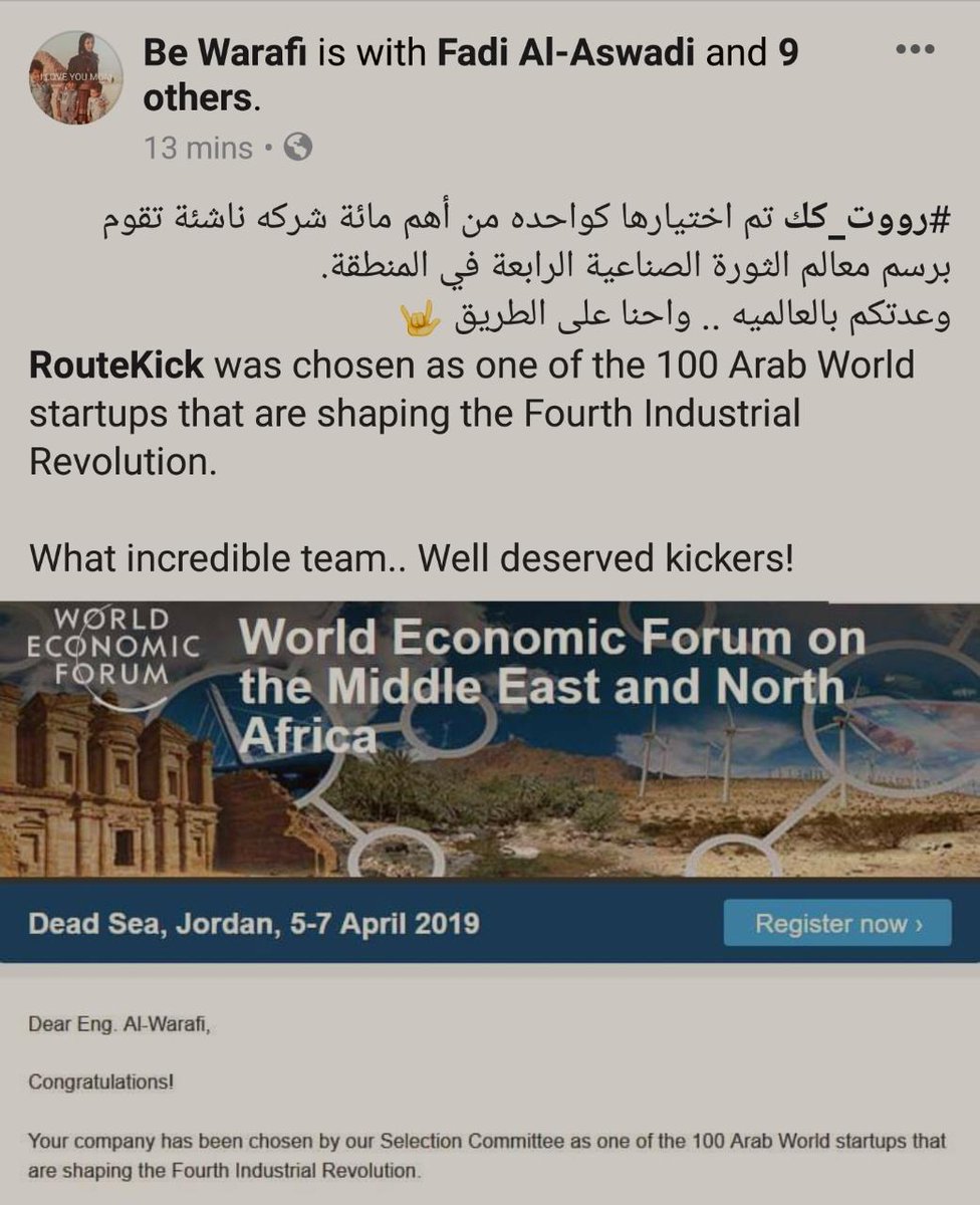BWarafi's tweet photo. We have been chosen ๐ to attend the
@wef .
If you believe that you can do it,.. the rest is history
#NotesForStartups by #bwarafi https://t.co/DUX8fRoWdZ