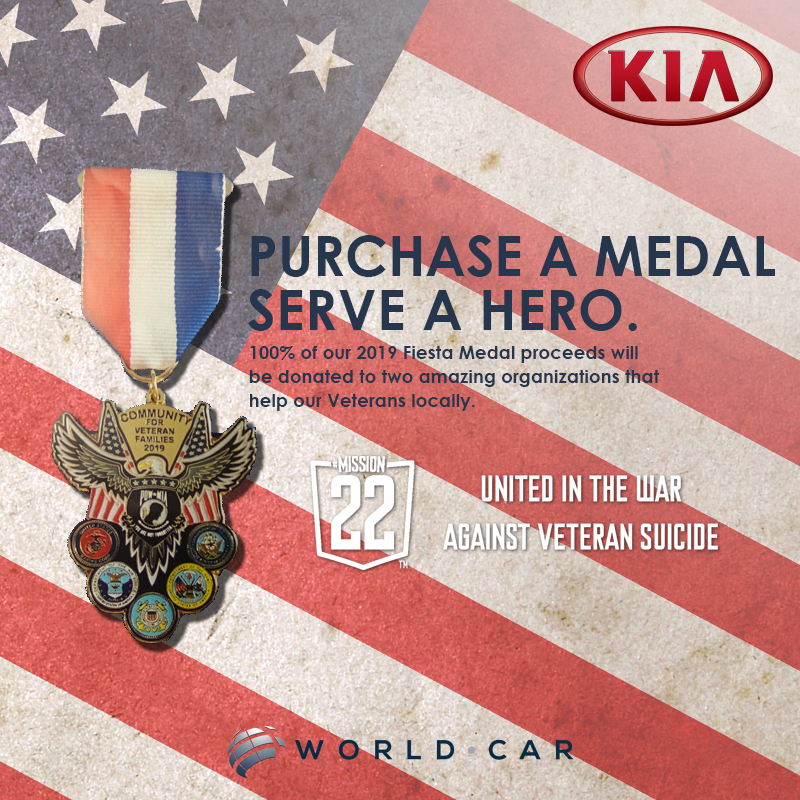 Purchase a Medal Serve a Hero.

100% of these 2019 Fiesta Medal proceeds will be donated to amazing organizations that help our Veterans locally. 

#UnitedInTheWarAgainstVeteranSuicide

Visit communityforveteranfamilies.com or Call: (830) 888-9823 to get yours!