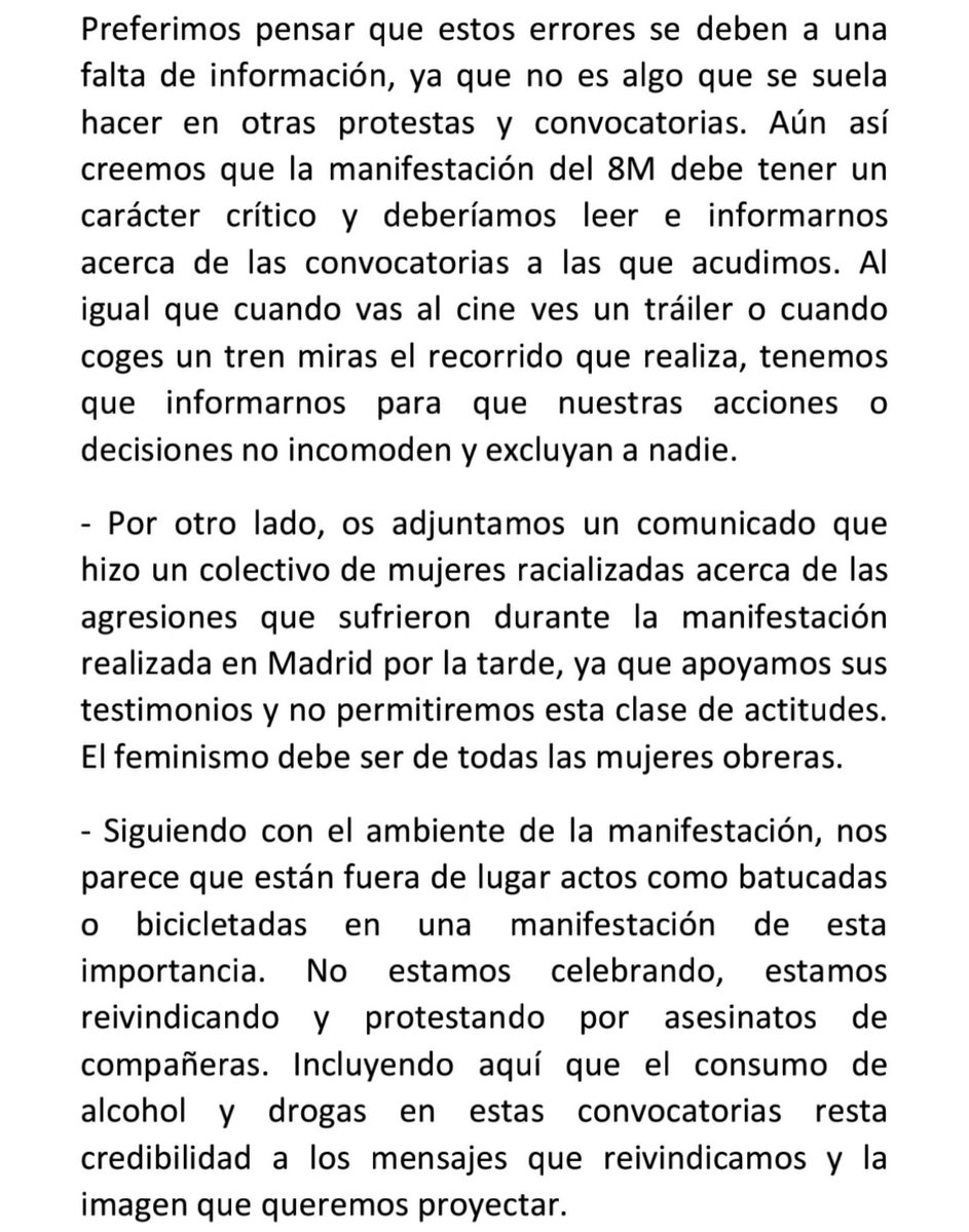 colectoffanas's tweet photo. Después de reflexionar y debatir sobre la manifestación del pasado 8M hemos llegado a unas conclusiones que queremos compartir con vosotras en este comunicado oficial.

Os invitamos a la autocrítica y a analizar vuestras propias acciones para que la lucha crezca.

+ https://t.co/famBxuZ0JG