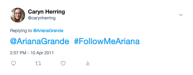 carynherring's tweet photo. When you have been tweeting @ArianaGrande since 2011 and you just realized your account has been on private the entire time... so I'm only 8 years late, but #Followmeariana? https://t.co/CNpe2pZOkR