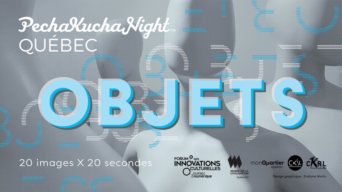 Le 11 avril aura lieu le prochain #PKQC "Objets", organisé dans le cadre de la @SemainenumeriQC au Musée de la civilisation. 11 personnalités y relèveront le défi de présenter leur travail créatif en 6'40, soit #20imagex20secondes. Événement gratuit! 
bit.ly/PK-Objets
