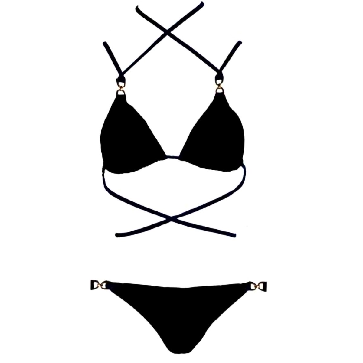 The new BROOKLYN Bikini in Black 💣
.
Featuring doubled Contrasting Velvet skinny straps that can be tied in many ways with 24kt gold plated hardwear.
Available online now: monaswims.com/collections/su…