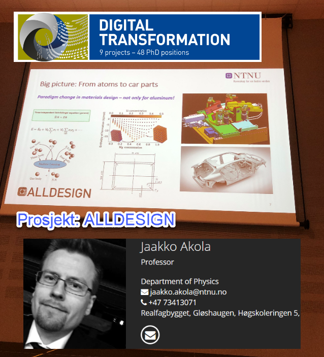 larscc_nor's tweet image. #NTNU_DigTrans prosjekt #ALLDESIGN - &quot;lab on silicon&quot; - flytte materialutvikling fra lab og verksted til virtuell lab og verksted på PC&apos;en med bruk av digital tvilling presentert av Jaako Akola bit.ly/2Oijs9Q  @NTNU