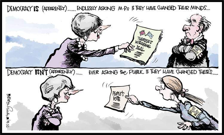 Macron_parodie's tweet photo. 3rd vote on the same deal that @theresa_may did not manage to sell to the MPs twice. Pretty daring! And disgusting "under the gun" process! #Brexit #BrexitShambles #BrexitExtension #Brexit999 #PeoplesVoteNow #PeopleVote https://t.co/Mc95AqFIwB