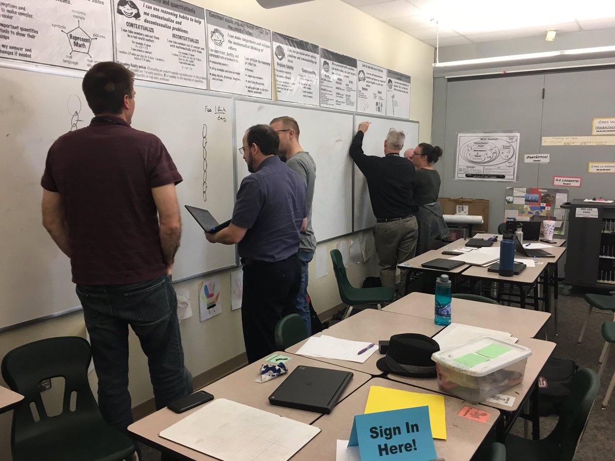 LearnLeadGrow's tweet image. How do you build a thinking classroom? HS math teachers in Evergreen School District are exploring the use of vertical non-permanent surfaces to support communication, collaboration, critical thinking and student agency. @evergreenps