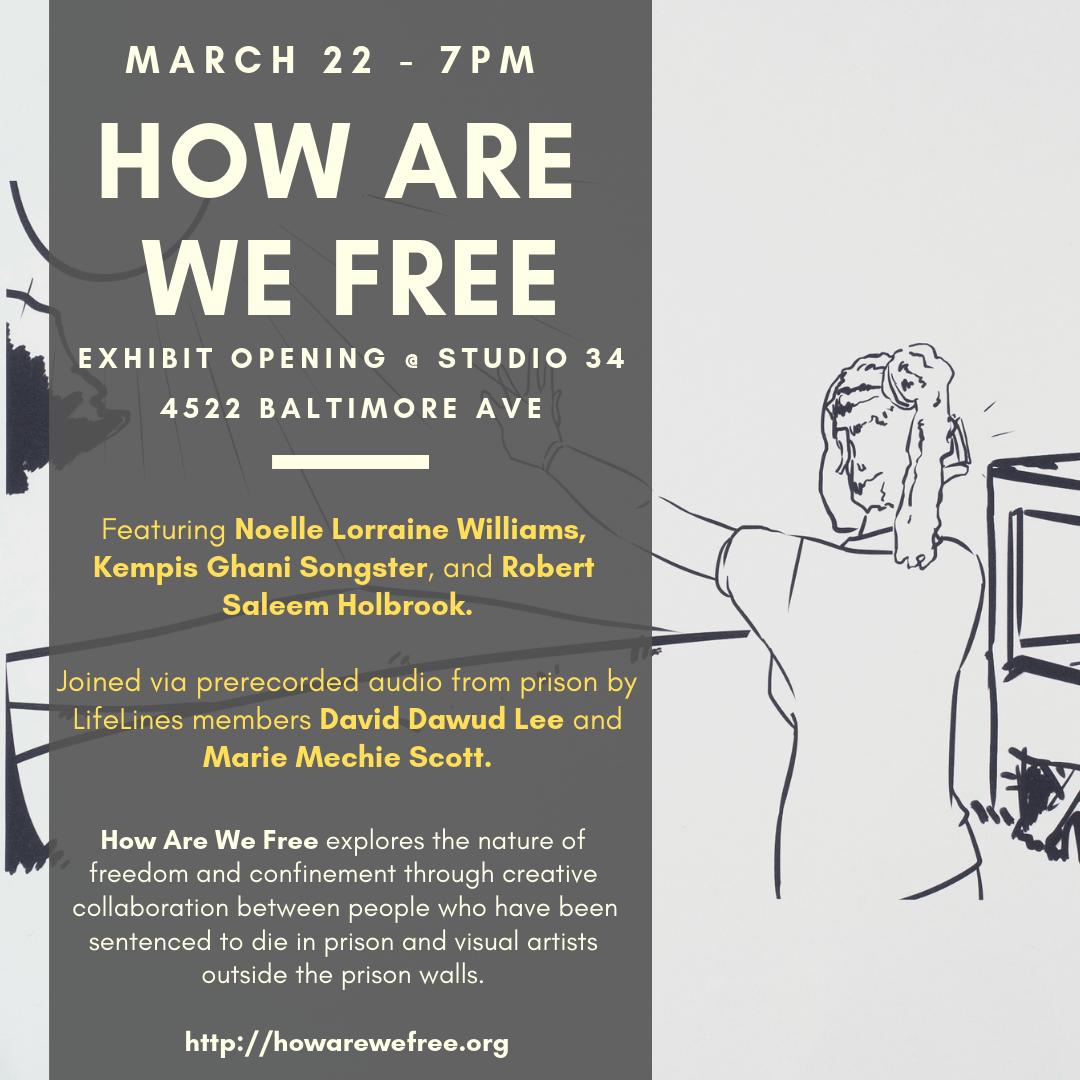 LifelinesPA's tweet photo. This Friday! Come check out the #HowAreWeFree exhibit at @Studio34Philly. Spread the word: https://t.co/RbNZACz0vm #AbolishDBI https://t.co/I5NJxcIyJK