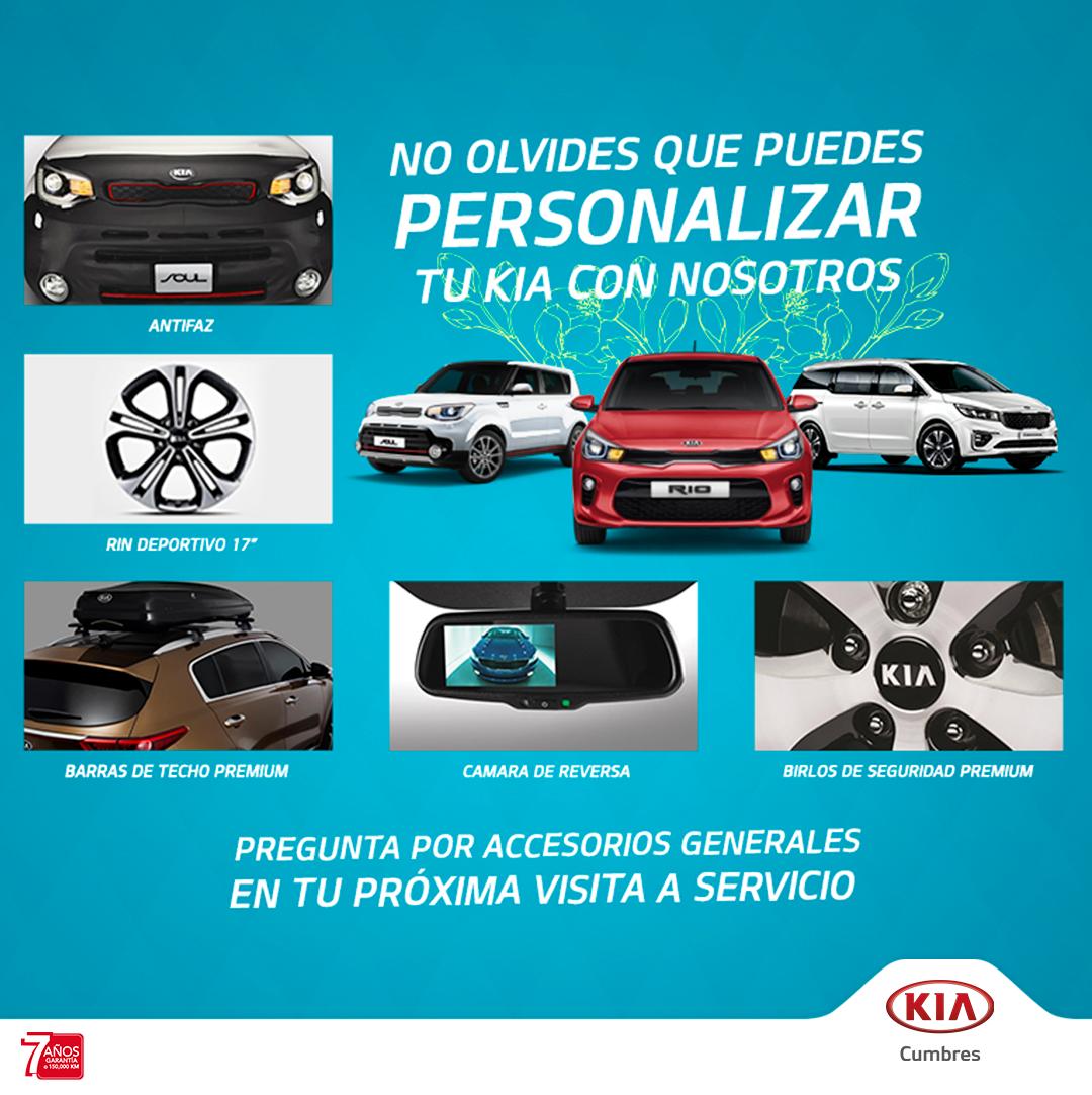 KiaCumbres's tweet photo. Lleva tu #KIA al siguiente nivel con la gama de accesorios que tenemos para ti 😊
Equípalo, lúcelo y disfruta de nuevas características en el camino 👈🏼

¿Qué accesorio le hace falta a tu #KIA? https://t.co/0LnXx1ANs8