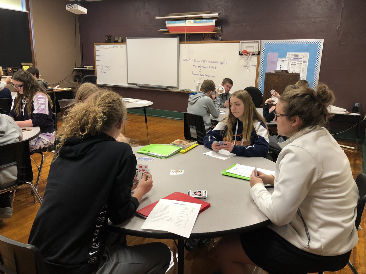 TaniaEichhorst's tweet photo. Guess what? #pinochle in school! Math, logic, communication and bargaining skills wrapped up in a the life skill class. 8th graders! #education #offTheTech https://t.co/Ba9Kj1QM32