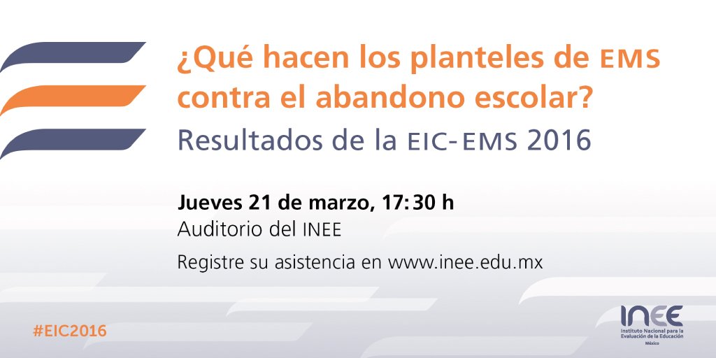 INEEmx's tweet photo. AVISO IMPORTANTE: la mesa pública de presentación de los resultados de #EIC2016 cambia de horario. Te esperamos mañana a las 17:30 hrs. en el auditorio del INEE. Registra tu asistencia en https://t.co/uzLpStN1fU ¡Te esperamos! https://t.co/gQGE36o1iW
