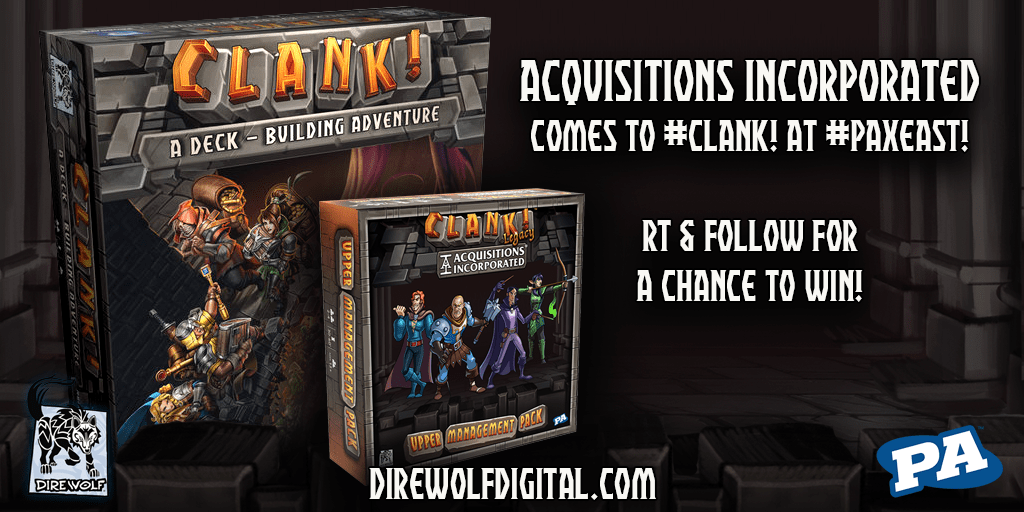 direwolf's tweet photo. The Acq Inc crew makes some noise in #Clank! at #PAXEast! 

RT for a chance to win a copy of Clank! &amp; the not-yet-in-stores Acquisitions Incorporated Upper Management Pack!

Preorder for PAX &amp; join us for a fun live play event!

https://t.co/M0J1PF0WrX

@Official_PAX @PA_Megacorp https://t.co/TFChT4sgEw