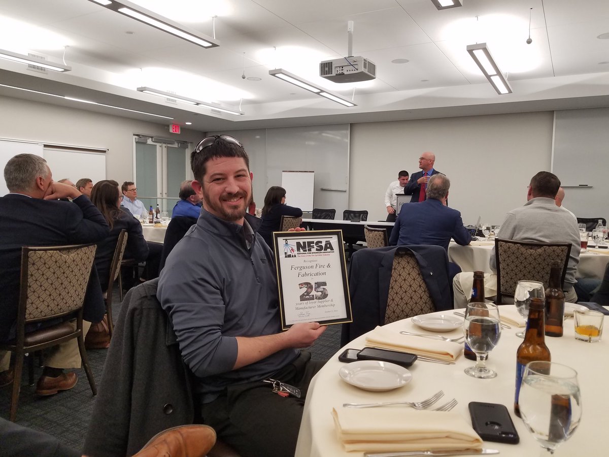 AscetCob's tweet photo. #NFSA meeting Brian Bussiere from Ferguson Fire &amp; Fab accepted a placard for 25 Years of Loyal Supplier  &amp; Manufacturer Membership. Congratulations from #ASCET https://t.co/KOXMpdMy5S