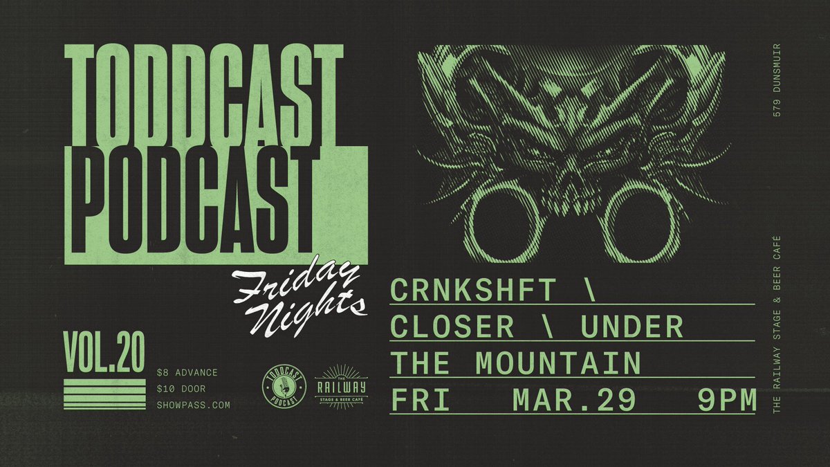 #Podcast Friday Nights Vol.20 March 29 9PM <a href="/railwaySBC/">Railway Beer Café</a> w/ <a href="/crnkshftband/">CRNKSHFT</a> <a href="/closer_bc/">Closer</a> &amp; <a href="/UnderTMountain/">Under the Mountain</a> is gonna be loud n' hard!

ONLY $8 here: showpass.com/crnkshft-close…