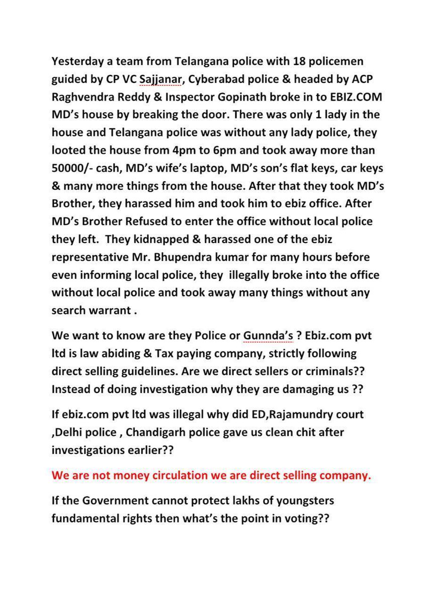 simran78852968's tweet photo. Fighting against Telangana Police DadaGiri #maibhichowkidaar 
#justiceforebiz
@RaoKavitha @SushmaSwaraj @Ra_THORe @PiyushGoyal @narendramodi @PMOIndia @rajnathsingh @ZeeNews @indiatvnews @irvpaswan https://t.co/kVcNB5tJbb