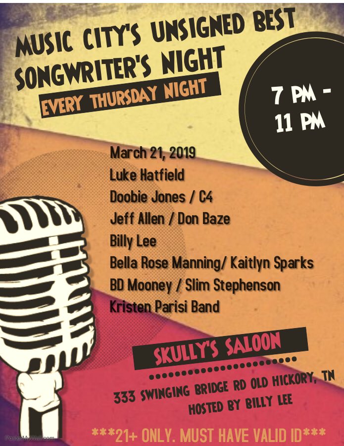 Every Thursday. Get with me to get a slot booked in music  city.