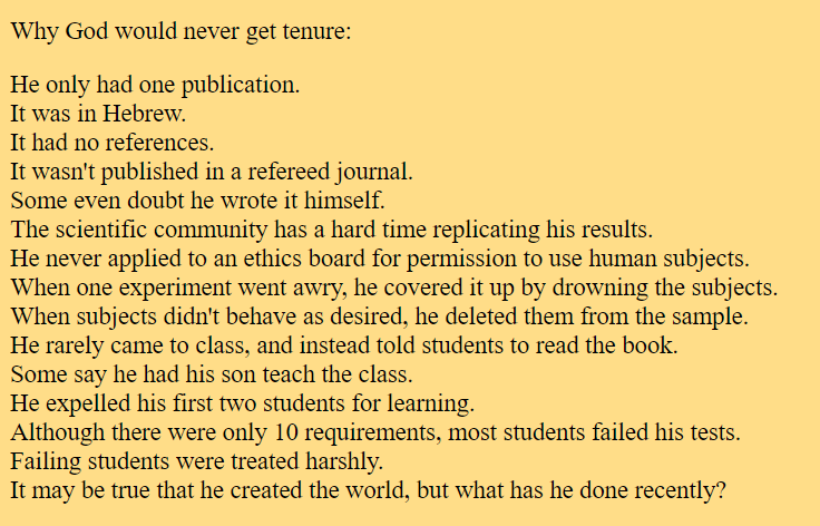 TheTinyAcademic's tweet photo. Why GOD would never get tenure. https://t.co/NUjQdpPTex