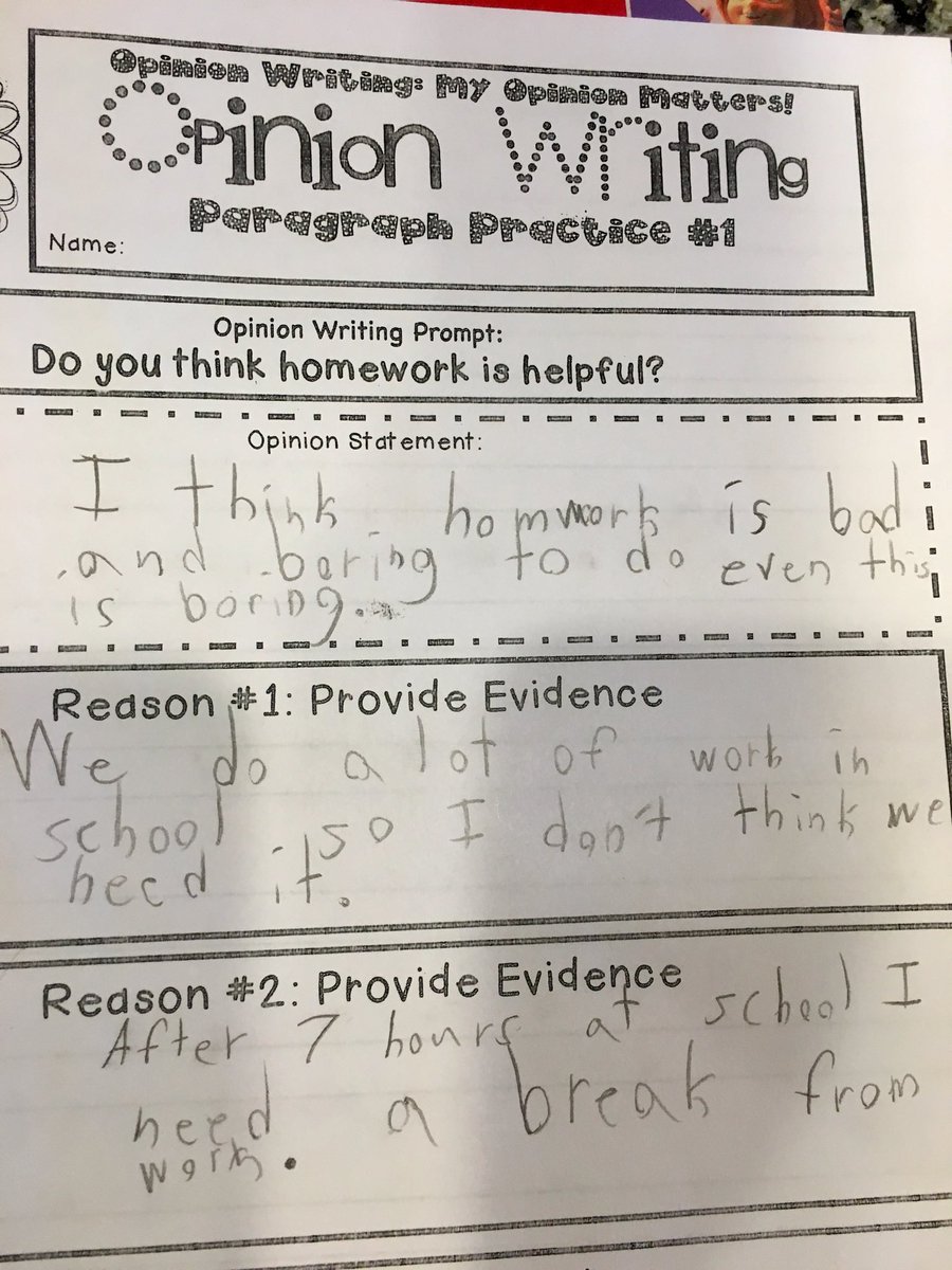 Does the 8-year-old think homework is helpful? No, no he does not...