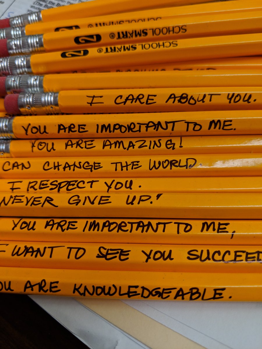 Took some time after school to do this. I give out at least 10 pencils a day to kids. Thought I may as well send them a message. Looking forward to seeing the reaction of the recipients tomorrow. Think they'll notice?