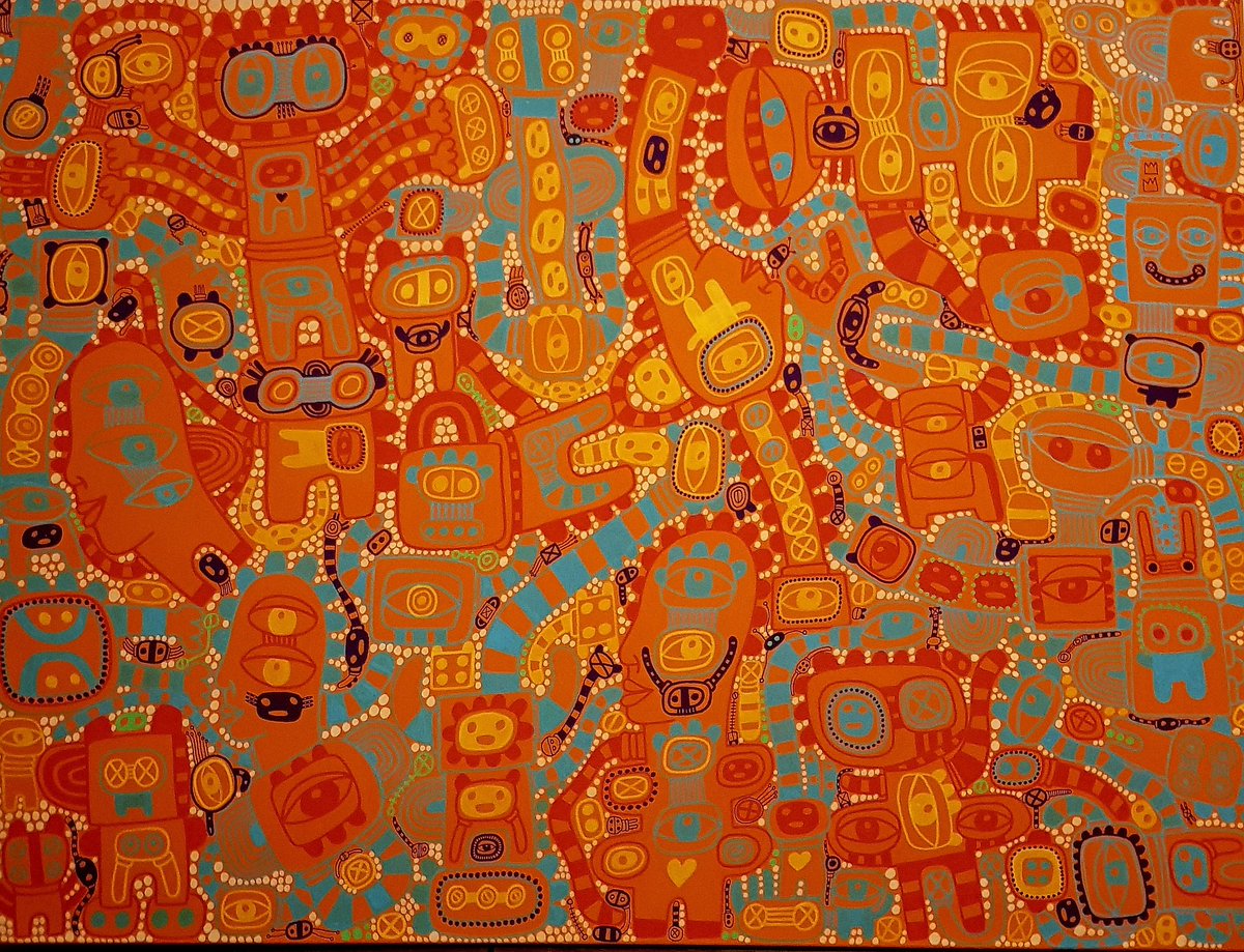 MagicCarr's tweet photo. Sun Gods 2019 - 120cm by 91cm,  emulsion paint and Posca Pen on canvas... sold today to a great new home! 

#painting #art #artist #London #streetart #marccraig #canvas #graffiti #NYC #Melbourne #SanFrancisco #tokyo #Dubai https://t.co/6kEIUrsXLG https://t.co/oU9JyKnGsE