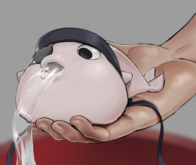 水を吐く白フグ 