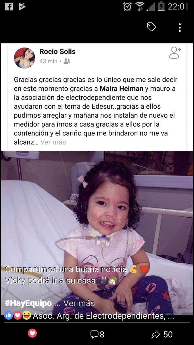 En esta oportunidad queremos agradecer a <a href="/OficialEdesur/">Edesur Argentina</a> por su pronta gestion ante la solicitud de medidor, Vicki podra ser dada de alta y asi gozar de los beneficios de la ley 27.351 que protege a nuestros #Electrodependientes #Conectadosalavida #Nolosapaguen