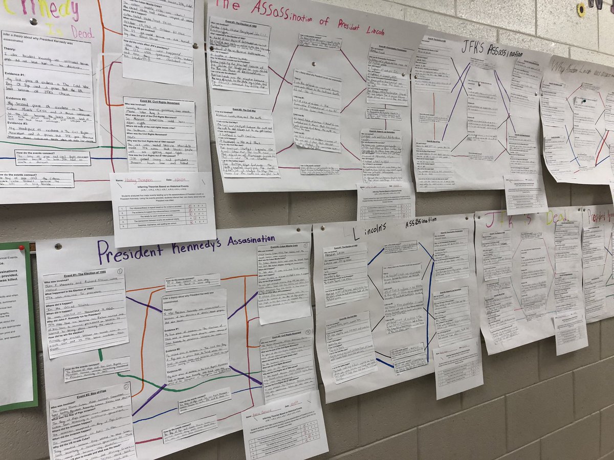 eastsidecoach's tweet photo. 4th graders at Crossroads analyzed four major events leading up to the assassinations of JFK and Lincoln. Then, they inferred their own theories about why they were killed. Their learning was documented on a thinking map. It was awesome! #bcpsky #movingforward #cestrailblazers https://t.co/T7vcrRZ04c