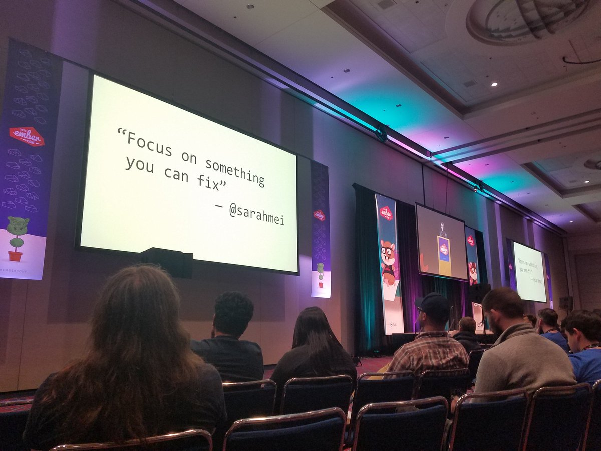 Sarah Allen in front of a slide stating the same