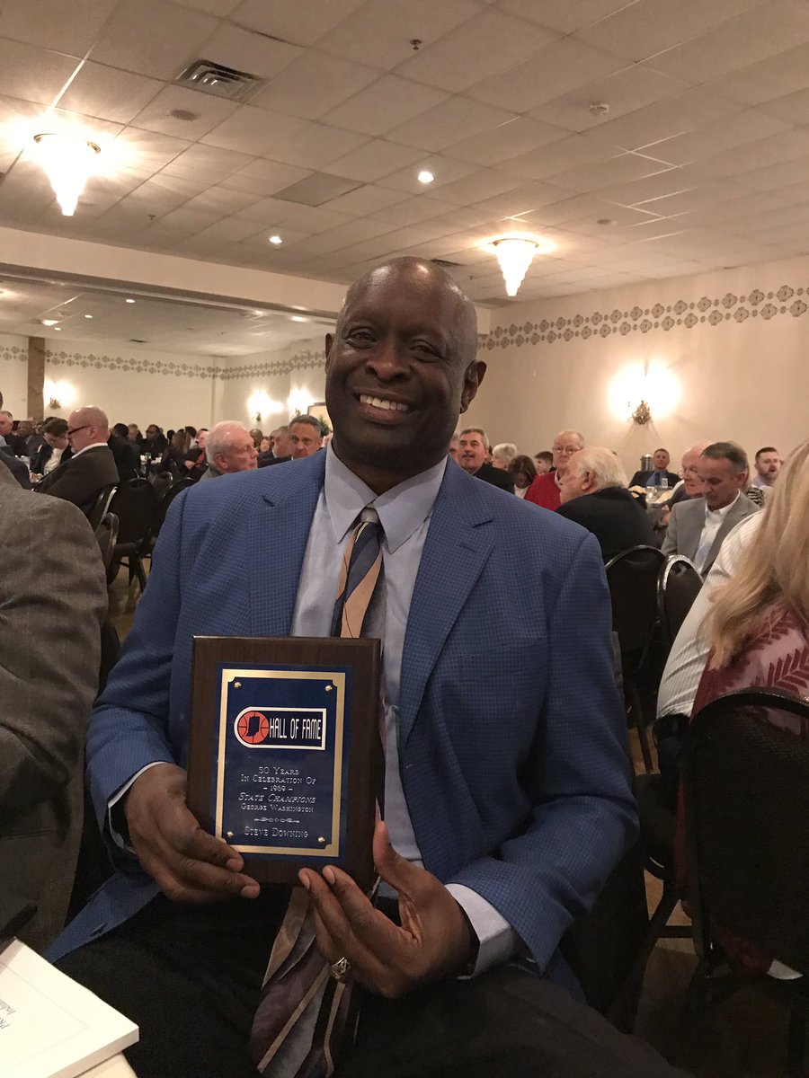 MUPresidentDan's tweet photo. With our @MUKnights Athletic Director, Steve Downing at the Indiana Basketball Hall of Fame induction. Congratulations on the 50 year anniversary of your 1969 State Championship, Steve! https://t.co/UmTnFgjQ39