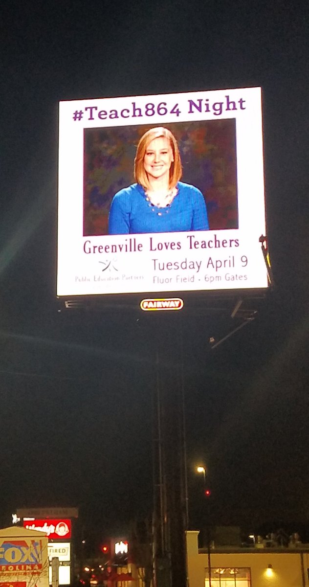 smithshelleyl's tweet photo. How cool is this!? I drove by this billboard tonight on Pelham Road!! Thank you @PEPGreenville for celebrating teachers!! Looking forward to #Teach864 night! @gcschools #TeachSC https://t.co/Lh9RTdx5v6