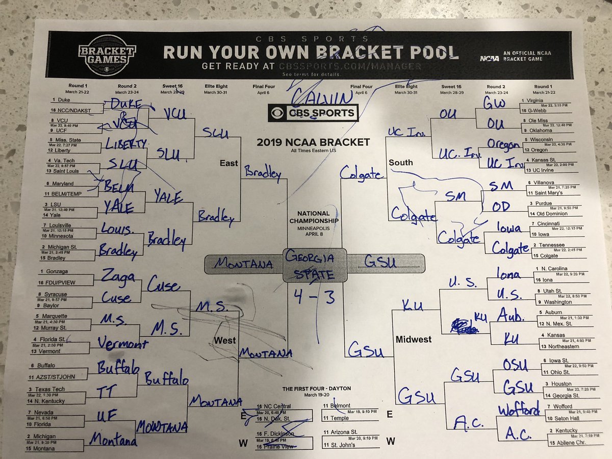C_thosehands23's tweet photo. Showed Calvin the logos of each team and this is what we came up with. He also picked the final score of the championship. It’s gonna be a good one folks! @bethanymhansen https://t.co/BqEzWH9rSm