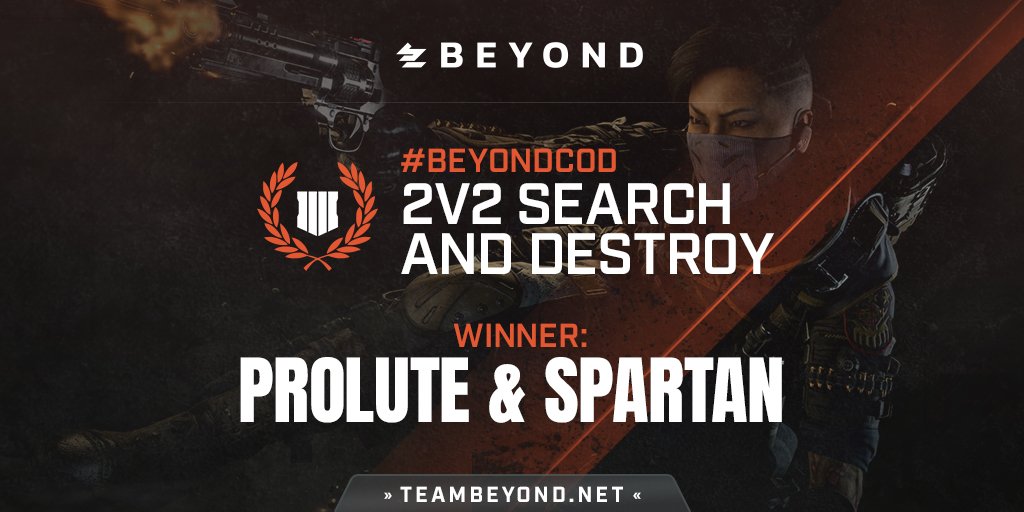 PlayBeyond's tweet photo. Congrats to @Proiute & @Spartbae for winning tonight's $750 #BeyondCOD 2v2 Search & Destroy Tournament!
🏆 Final Results: https://t.co/hCxQjMEZtu https://t.co/5jqXJ1f0yG