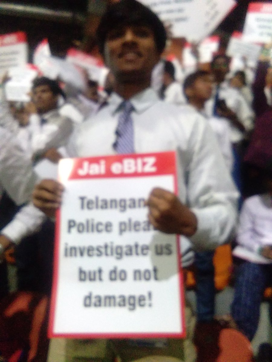 ChBabu49791464's tweet photo. We sincerely want investigation against conduct of Telangana Police by H’rble @KTRTRS @rajnathsingh @arunjaitley @smritiirani @ani @pti @TelanganaDGP @SushmaSwaraj if not heard, 1CR voters directly/indirectly with EBIZ won’t vote &amp; march to jantar mantar. #justice4ebiz #nota https://t.co/R4ycxTSJYR